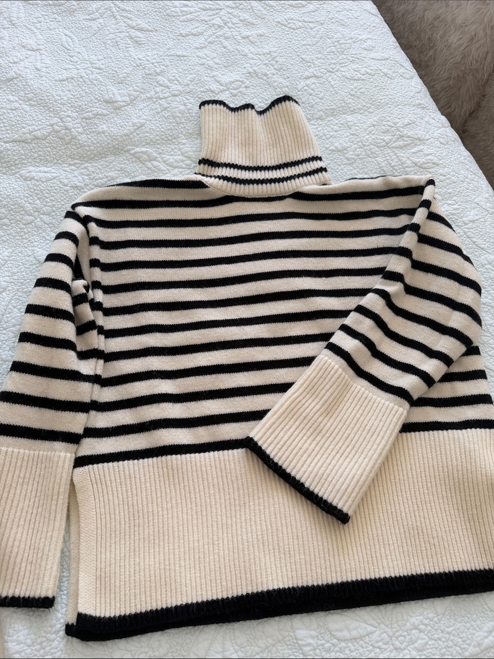 Striped Cream and Black Turtleneck Sweater S